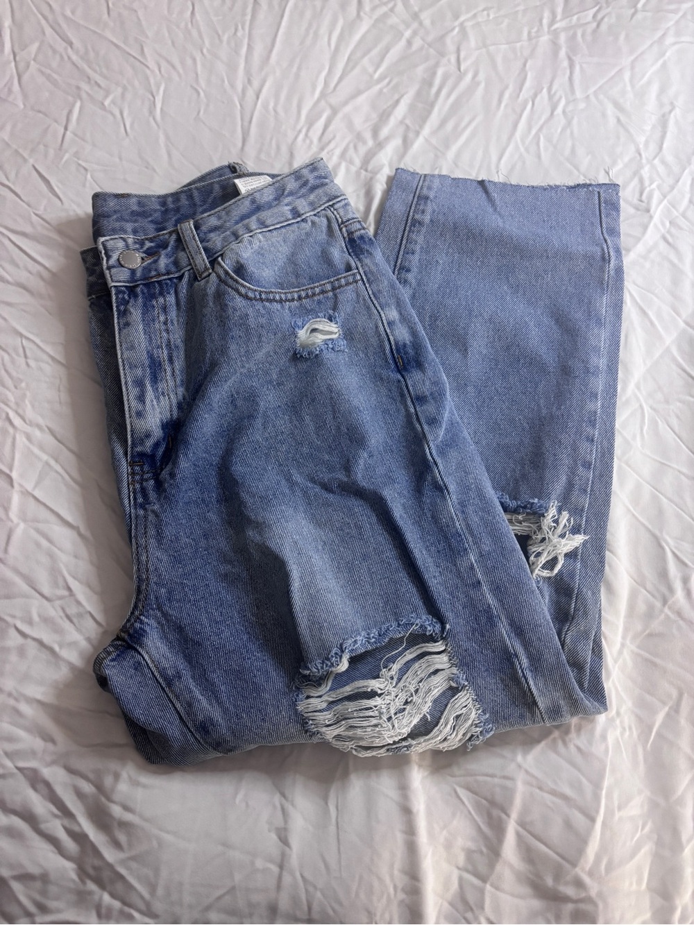 SHEIN Light Blue Distressed Flare Jeans